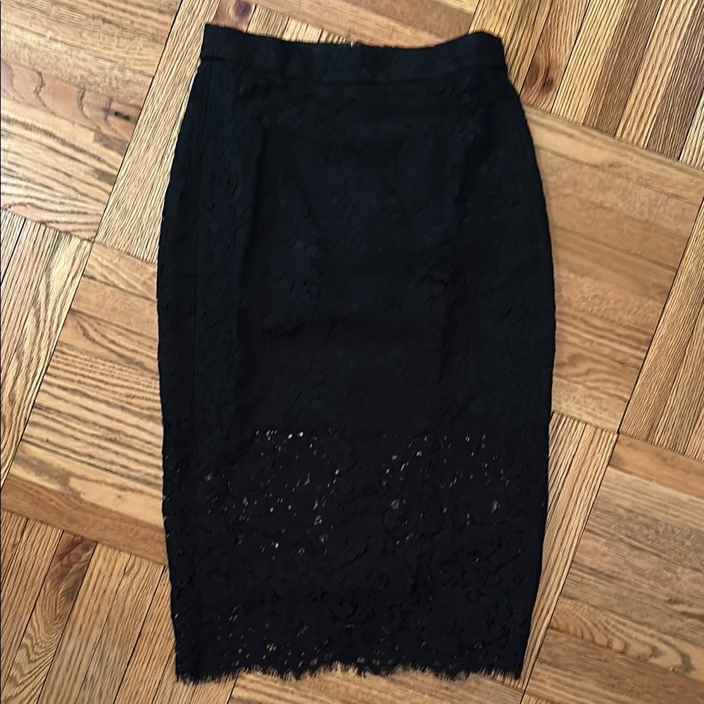 J. Crew Black Lace Midi Pencil Skirt